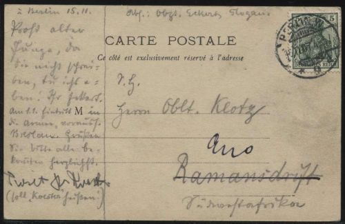 DSWA 1907, AK aus Berlin n. Ramansdrift und Weiterleitung nach Aus