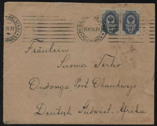 DSWA, Brief Helsinki (russischer Herrschaft) n. Ondonga Post Okauwejo