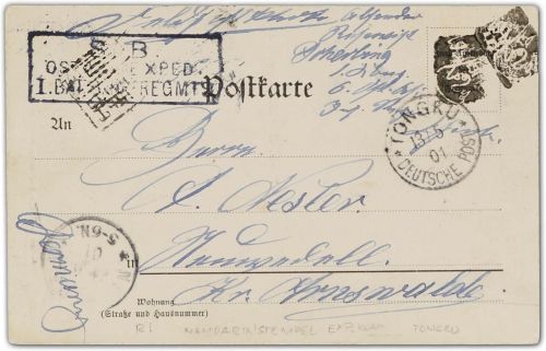 DAP China-Boxeraufstand 1901, Feldpostkarte von Tongku n. Deutschland
