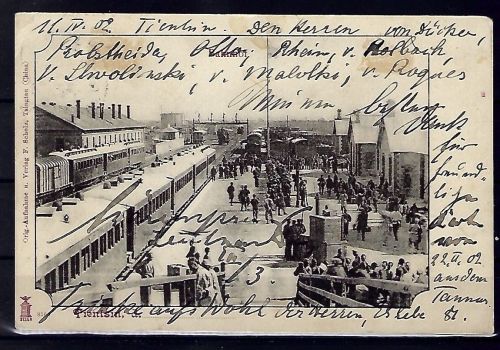 DAP China AK Tientsin-Bahnhof , Tientsin-Frankfurt am Main 1902
