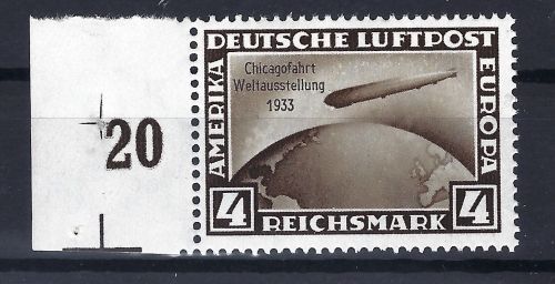 DR Chicagofahrt 1933, Mi 498 **, linker Rand mit Passerkreuz