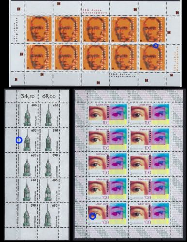 Bund Mi 1860, 1882, 2135 je ** im 10er-Bogen mit PF I