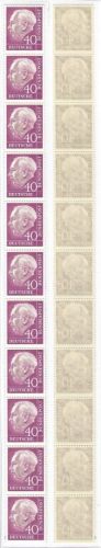 Bund Rollenamarken, Mi 188 xv** 11er Streifen ohne Zählnummern