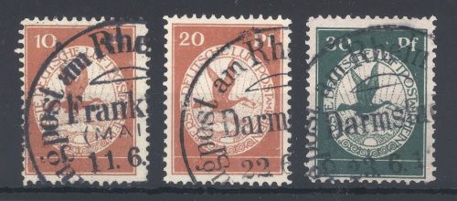 Dt. Reich Michel Nummer I-III Flugpost 1912 gestempelt