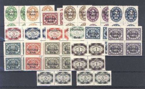 Dt. Reich Dienst Mi.Nr. 34-51, Freimarken 1920 **, meist in Viererblöcken