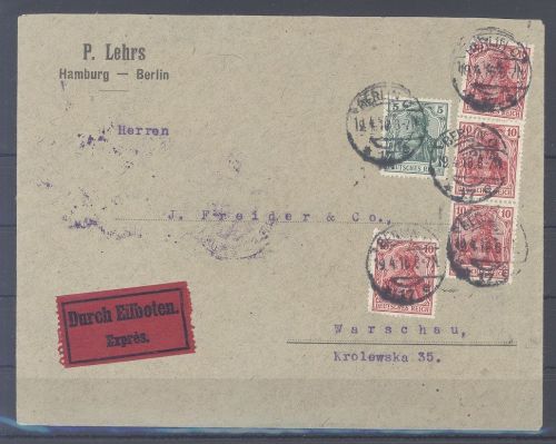 Dt. Bes. 1. WK Stadtpost Warschau, Eilboten Zensurbrief aus Berlin