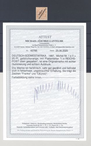 Dt. Kolonien DSWA Michel Nummer I a II , 25 Pfg. ungebraucht *, FA BPP