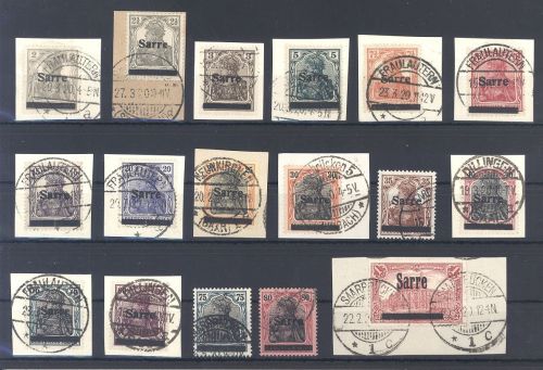 Saargebiet Michel Nummer 1-17, Sarre Aufdruck Satz 1920 gestempelt