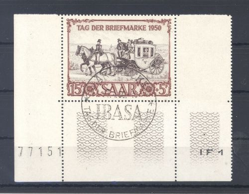 Saarland Michel Nummer 291, IBASA 1950 als Kleinbogenteil mit SST