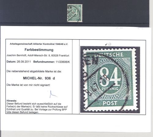 Alliierte Besetzung Mi.Nr. 936d, 84 Pfg. Ziffern gestempelt, Befund ArGe