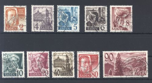 Franz. Zone Baden Michel Nummer 28-37, Freimarken III gestempelt