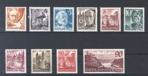Franz. Zone Rh. Pfalz Michel Nummer 32-41, Freimarken III **