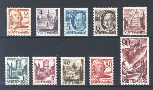 Franz. Zone Württemberg Michel Nummer 28-37, Freimarken III **