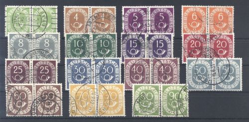 Bund, gestempelter Posten Bund Posthorn Paare auf Steckkarte