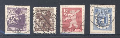 SBZ, 4 gestempelte Werte aus Michel Nummer 1-7 B, Berliner Bären, gp. BPP