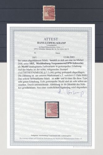 SBZ Michel Nummer 36ydd, 12 Pfg. dunkles Papier gestempelt, FA BPP