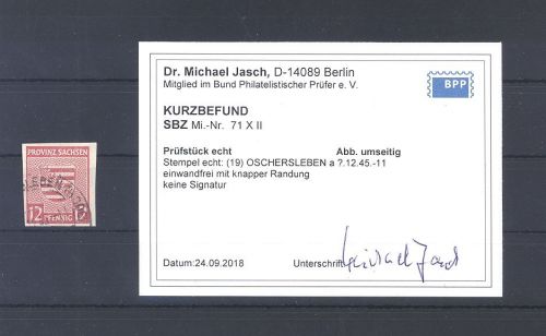 SBZ Michel Nummer 71 X II, 12 Pfg. mit PF II gestempelt, Befund BPP