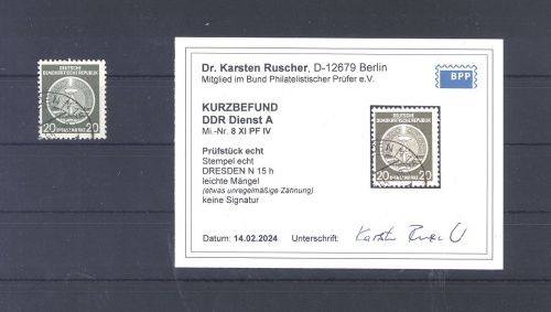 DDR Dienst A ZKD Michel Nummer 8 XI PF IV gestempelt, Befund BPP