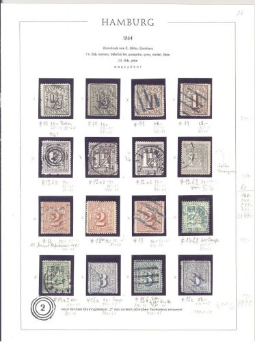 Hamburg, interessanter Posten aus Michel Nummer 10-17 auf 2 Seiten