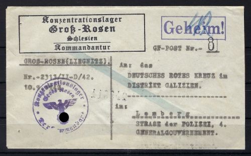 KZ-Lager Groß-Rosen Schlesien 1942, GEHEIM Brief, Waffen SS n. GG