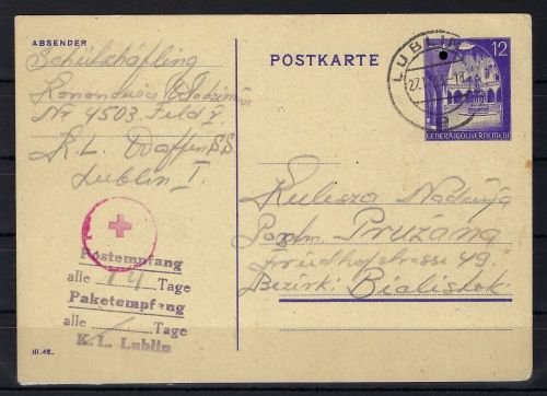 Generalgouvernement-Postkarte: Heimat – Front an einen SS-Angehörigen
