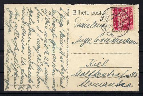 Postkarte aus Estoril/Portugal n. Kiel 1937, U Boot 28