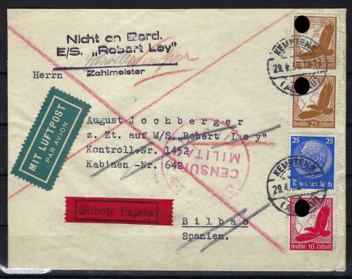Luftpost / Zensurbrief n. Spanien m. Spanischer Zensurstempel 1939