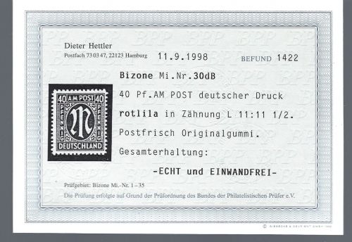 Bizone / AM Post Mi 30 d B ** einwandfrei mit Befund BPP