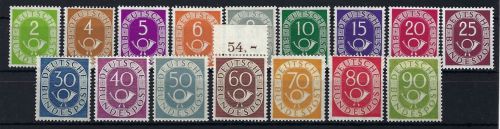 Bund 1951, Postornsatz Mi 123 - 138 **, jede Marke gepr. Schlegel BPP