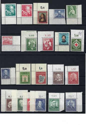 Bund 1949-1953, postfrische Zusammenstellung Eckränder ex Mi 111 - 176