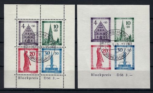 Fr. Zone Baden, Block 1 A/B einheitlich gest., beide gep. Schlegel BPP,