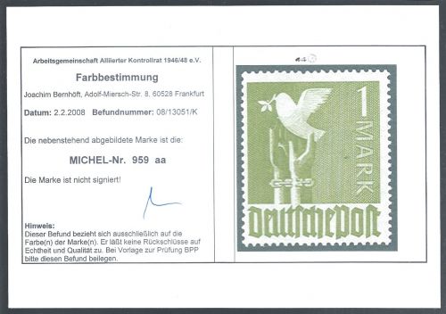 Kontrollrat II, Mi 959aa** einwandfrei, Farbbestimung ArGe Kontrollrat