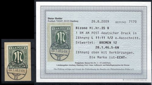 AM Post Mi 35 B auf Briefstück sauber gest., Befund Heitler BPP