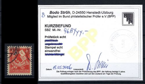 Thüringen Mi 96 AY yy ° einwandfrei, mit KB Stroh App