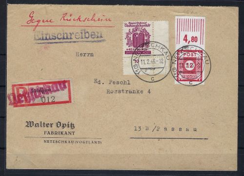 SBZ Einschreiben MiF mit Mi 149 Yb PFI Eckrand UR, gep.Ströh BPP