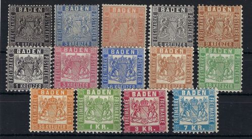 Baden, Zusammenstellung von 14 Marken aus Mi 9 - 25 * /(*), ME 752 €