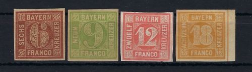 Bayern Mi 4 *, 5 *, 6 (*), 7 * Randstück geprüft Pfenninger, ME 420€