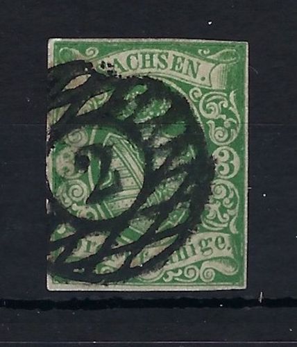 Sachsen, Mi 2 II a ° mit Zweikreisrautenstempel Nr. 2, ME 120€