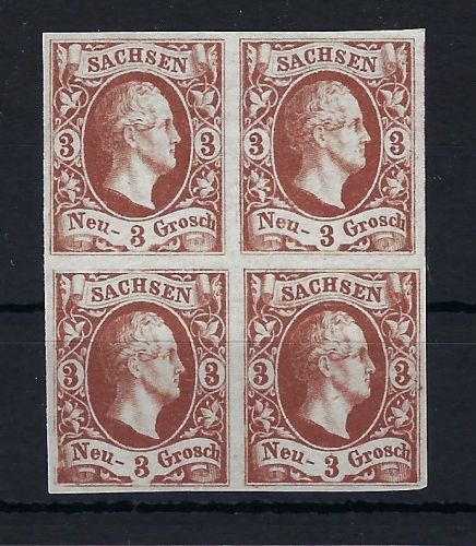 Sachsen, Mi 6 Viererblock Probedruck, ohne Gummierung wie verausgabt