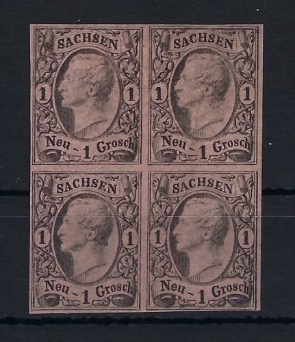 Sachsen, Mi 9 */** im Viererblock einwandfrei, unteres Paar **