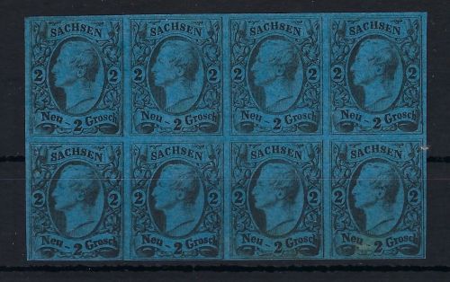 Sachsen, Mi 10 c (*) im 8er-Block ungebraucht ohne Gummi
