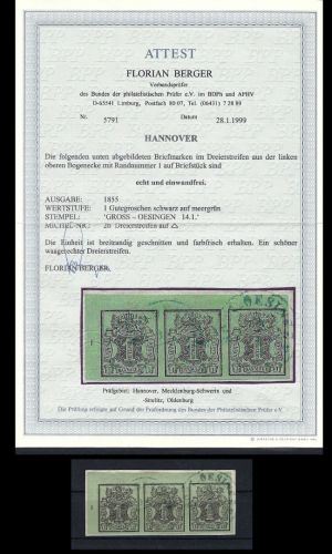 Hannover Mi 2 b waag. Luxus Dreierstreifen, FFA Berger BPP (PP