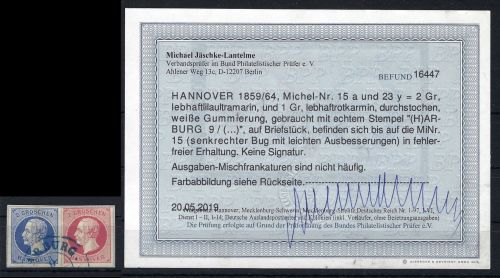 Hannover Mi 15a+23y Briefstück, Mischfrankaturen sind nicht häufig (PP