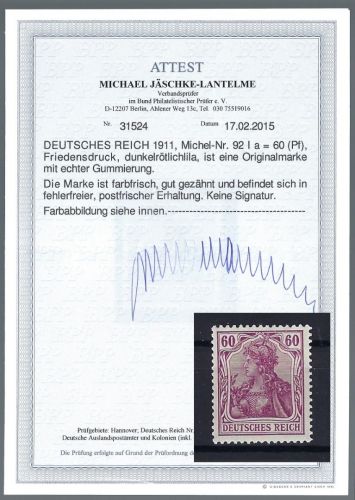 C) DR Germania Mi 92 I a **, mir FFA Jäschke-L BPP, ME 800€