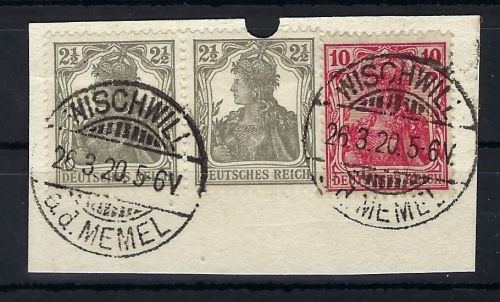 Memelgebiet Vorläufer, Mi V 86 II °, V 98 (2) , Briefstück (PP