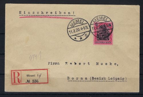 Memelgebiet Vorläufer, Mi V 93 II Brief, überfrankiert, nach Borna (PP