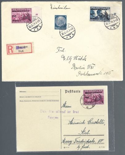 Memelgebiet , Mi II - III / II und III / I Brief und Postkarte