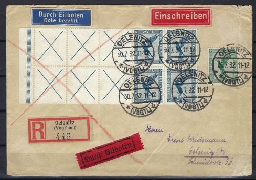 DR H-Blatt 49 B auf Einschreiben / LuPo / Eilbote gest. Oelsnitz (CC