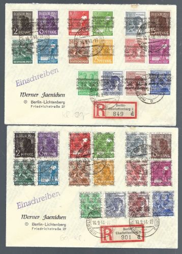 Bizone 2 Einschreiben/Satzbriefe mit Mi 36-51 I/II, echt befördert (CC