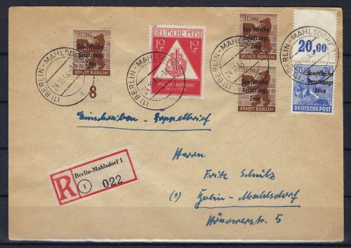 SBZ Mi 194 P OR dgz Einschreiben Berlin-Mahlsdorf Ortsbrief